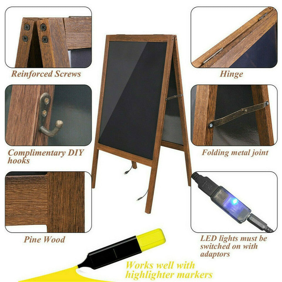 Vintage Neon LED Message Writing Board Stand Pavement Sign Illuminated Erasable