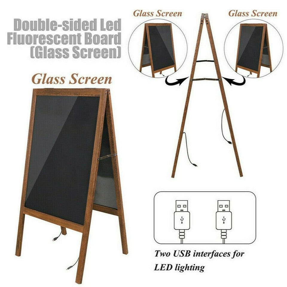 Vintage Neon LED Message Writing Board Stand Pavement Sign Illuminated Erasable