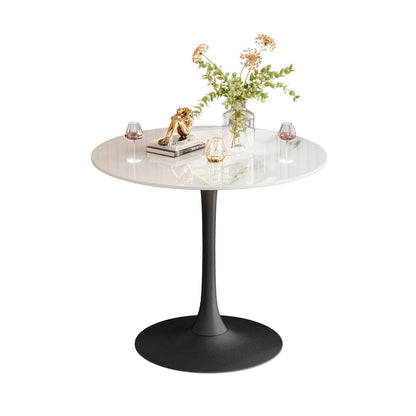 Round Stone Dining Table Anti-Scratch Easy Clean Table for Small Condo