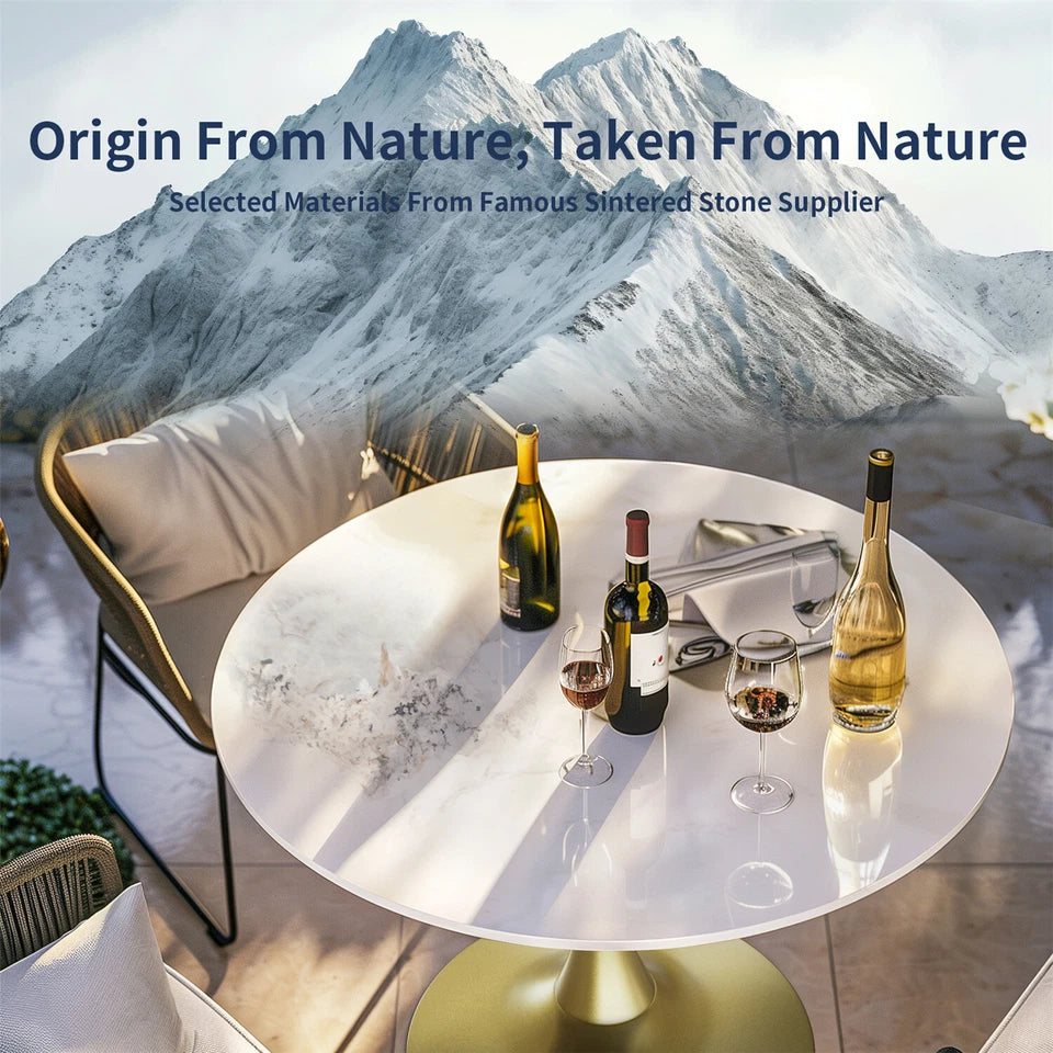 Round Stone Dining Table Anti-Scratch Easy Clean Table for Small Condo