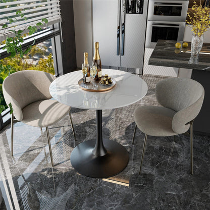 Round Stone Dining Table Anti-Scratch Easy Clean Table for Small Condo