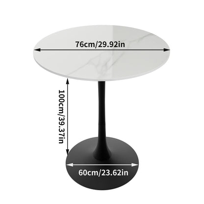 100cm Round High Bar Table Heavy Duty Sintered Stone Top Bistro Pub Table White with Black Legs
