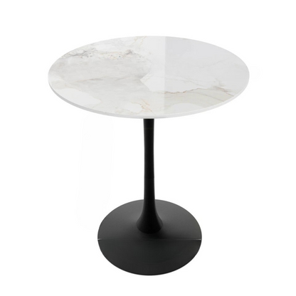 P&P Glossy Jade Round Sintered Stone Bar Table With Black Base For Stylish Interiors