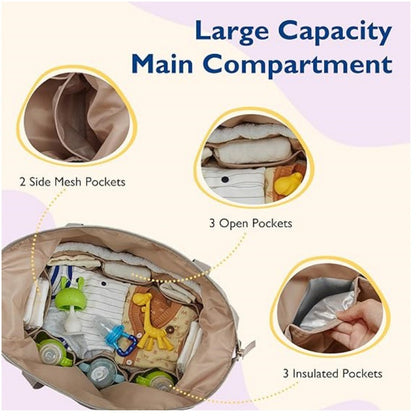 Black Large Quilted Diaper Bag Tote - Multi-functional Travel Baby Bag with Changing Pad and Pacifier Pouch - Stylish Hospital Bag for Labor and Delivery