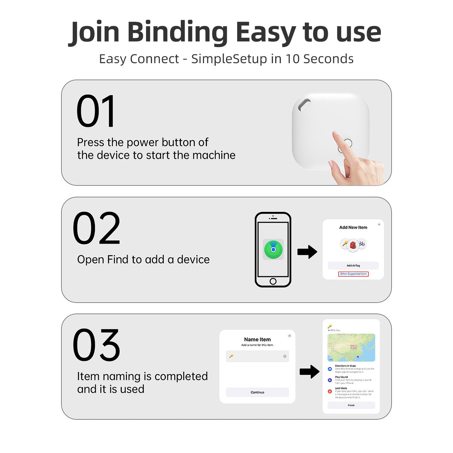 (Square White) Mini GPS Tracker - Apple Find My Enabled, Key Finder, Wallet Locator, Anti-Theft Tag