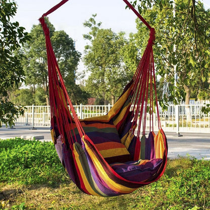 Colorful Striped Hammock Chair with Ropes and Storage Bag - Brown Stripes