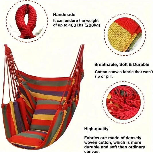 Colorful Striped Hammock Chair with Ropes and Storage Bag - Gery