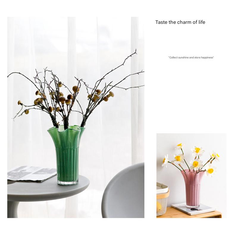 Nordic-Style Glass Vase - Elegant Fluted Flower Vase for Home Decor(White)