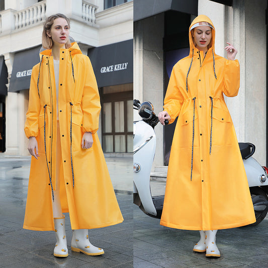 Yellow Women's Long Waterproof Raincoat with Hood and Visor - Stylish Rain Jacket (Size - M)