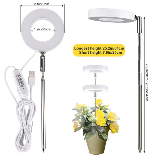 White Full Spectrum LED Grow Light with Telescopic Stake for Indoor Plants