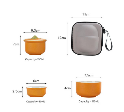 Portable Ceramic Tea Set for Travel - Quick Gaiwan with 3 Cups & Carrying Case(White)