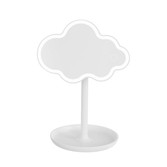 White Cute Cloud Shaped LED Makeup Mirror Desktop Vanity Light with Storage Tray 360 Rotation Cordless Cosmetic Beauty Tool