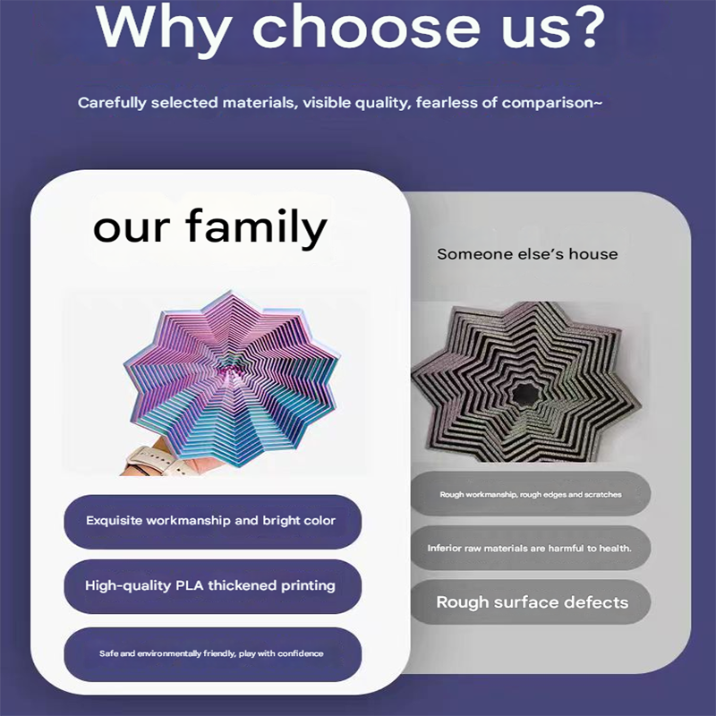 2-Pcs Laser Red Smart 3D Printed Fidget Toy - Hexagonal Illusion Folding Desk Toy for Stress Relief & Focus