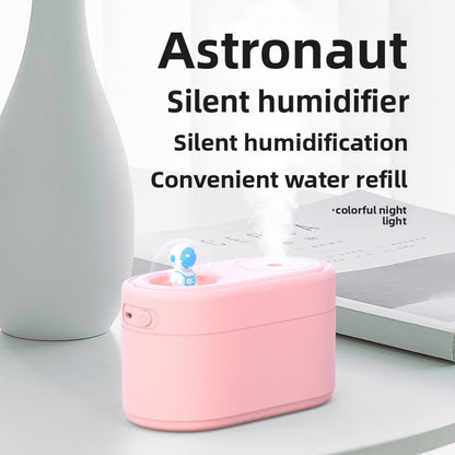 White Rechargeable Mini Astronaut Air Humidifier USB Desktop Cool Mist Humidifier with 7-Color LED Night Light for Bedroom and Office