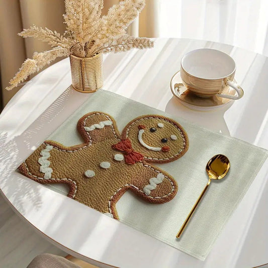 4-Pack Festive Printed Insulated Placemat for Australian Summer Holidays - Gingerbread for Boxing Day and New Year Celebrations