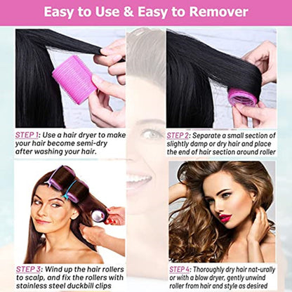 Black 50-Piece Pink Plastic Hair Rollers Set with Clips and Storage Bag for At-Home Styling – Multi-Size Curlers for Voluminous Curls, Waves and Bangs