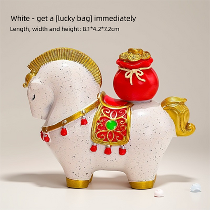 White Red New Chinese Style Resin Horse Figurine with Rotating Lucky Bag – Elegant Home or Office Decor for Modern Living Spaces(Blessed immediately)
