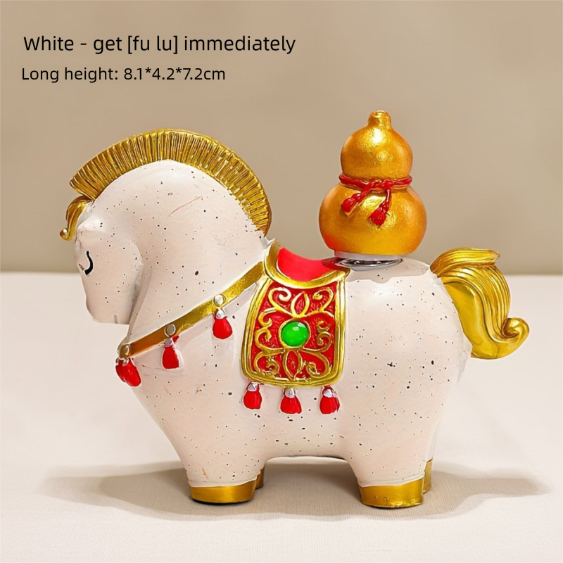 White Red New Chinese Style Resin Horse Figurine with Rotating Lucky Bag – Elegant Home or Office Decor for Modern Living Spaces(Good fortune and prosperity shall soon be yours)