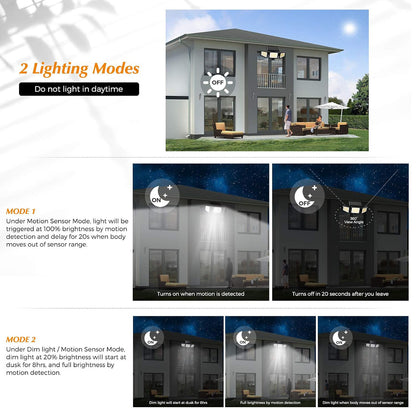 Solar Powered Motion Sensor Outdoor Light with Remote Control for Garden Garage and Front Door