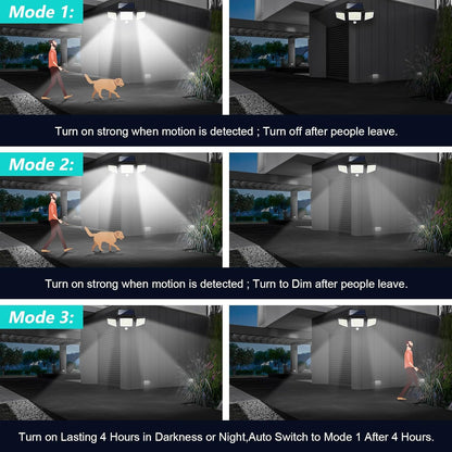 Solar Powered Motion Sensor Outdoor Light with Remote Control and ground plug for Garden Garage and Front Door+ground plug