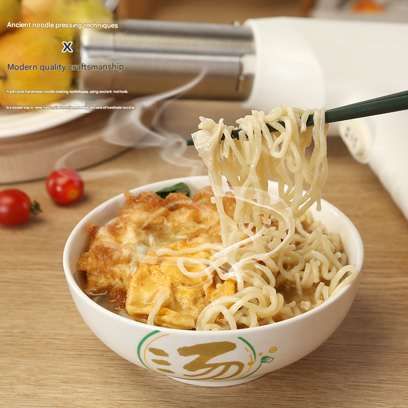 White Wireless Handheld Electric Pasta Maker – Rechargeable Dough Extruder with 5 Nozzles for Homemade Noodles, Spaghetti, Fettuccine & Sausage Stuffer, USB-C Charged