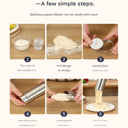 White Wireless Handheld Electric Pasta Maker – Rechargeable Dough Extruder with 5 Nozzles for Homemade Noodles, Spaghetti, Fettuccine & Sausage Stuffer, USB-C Charged