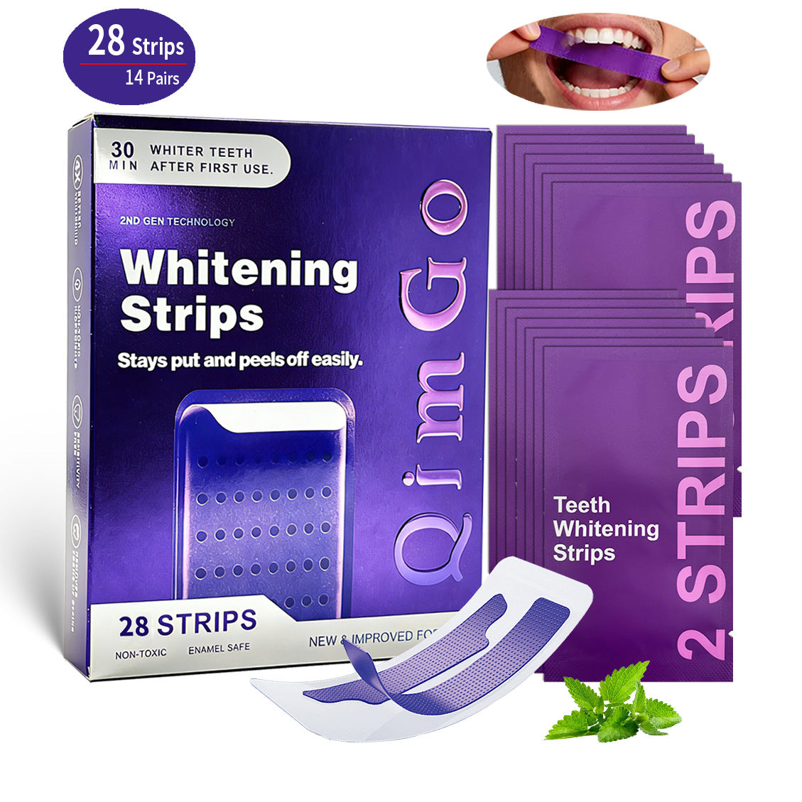 14 Pairs Purple Teeth Whitening Strips – Stain-Removing Film for Brighter Smile, Non-Toxic and Enamel Safe
