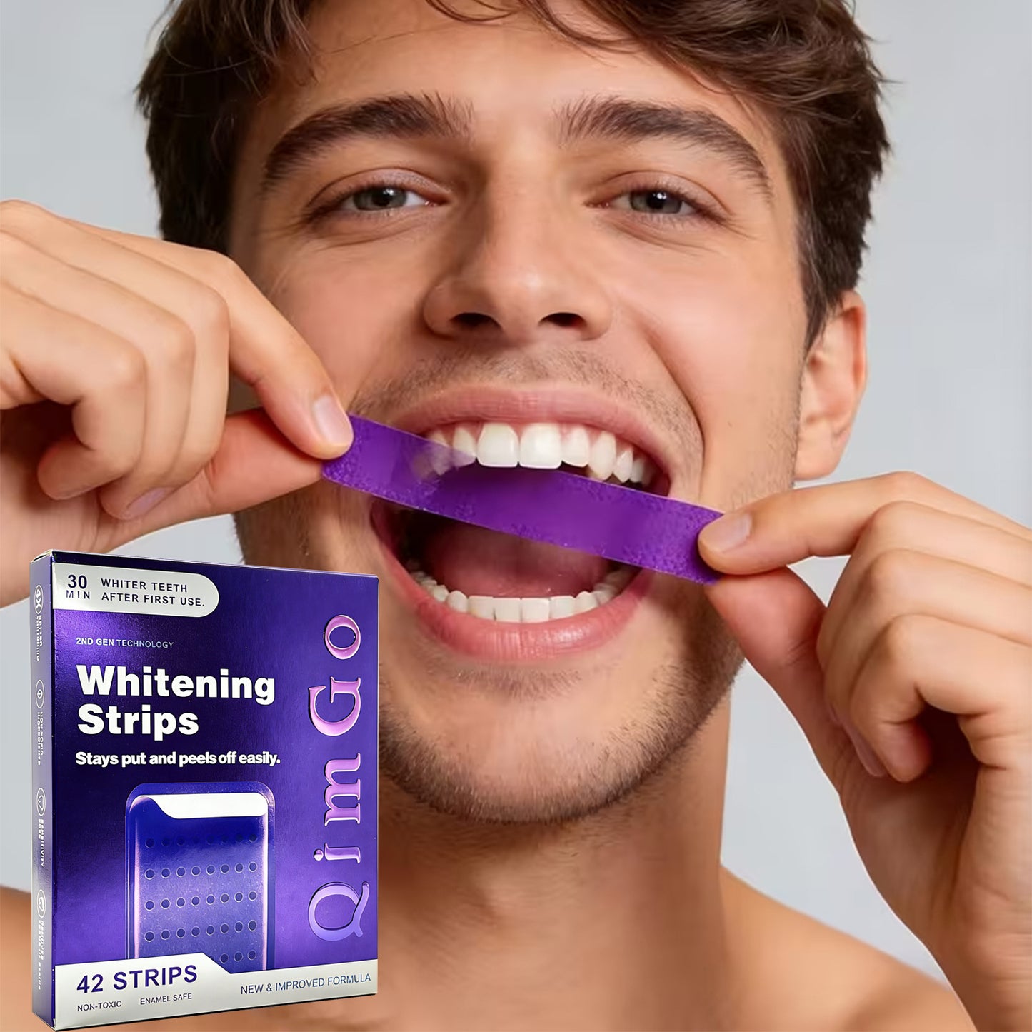 14 Pairs Purple Teeth Whitening Strips – Stain-Removing Film for Brighter Smile, Non-Toxic and Enamel Safe
