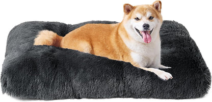 Luxury Long Plush Pet Bed Mat Faux Fur Crate Pad 80x55cm Dark Grey Soft Warm Cushion for Medium to Large Dogs