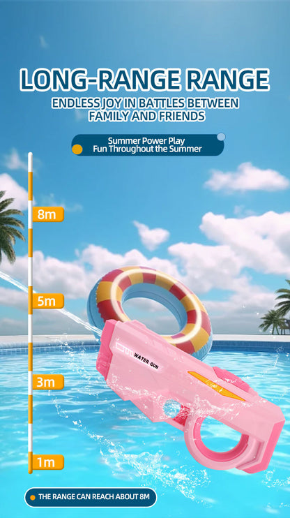 Electric Water Gun Automatic Continuous Fire Squirt Toy 8m Range Rechargeable Battery Outdoor Pool Beach Fun Blue