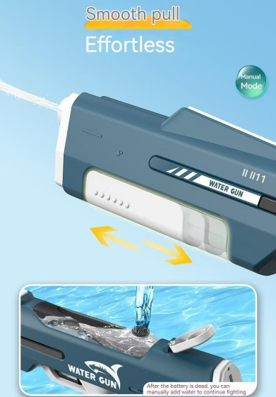 Electric Water Gun Auto Refill 46cm White LED Pulse Blaster High Pressure Toy with External Bottle Connector & Manual Mode for Summer Pool Party