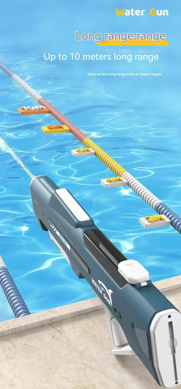 Electric Water Gun Auto Refill 46cm White LED Pulse Blaster High Pressure Toy with External Bottle Connector & Manual Mode for Summer Pool Party