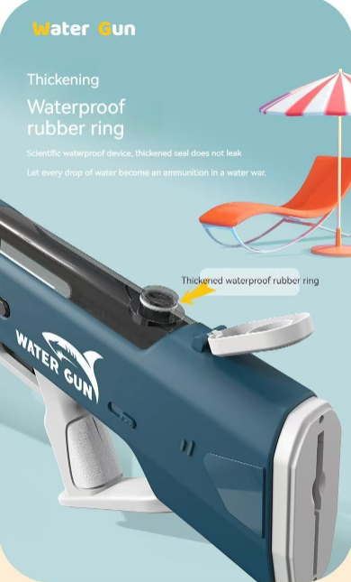 Electric Water Gun Auto Refill 46cm White LED Pulse Blaster High Pressure Toy with External Bottle Connector & Manual Mode for Summer Pool Party