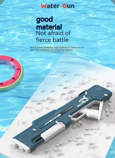 Electric Water Gun Auto Refill 46cm White LED Pulse Blaster High Pressure Toy with External Bottle Connector & Manual Mode for Summer Pool Party