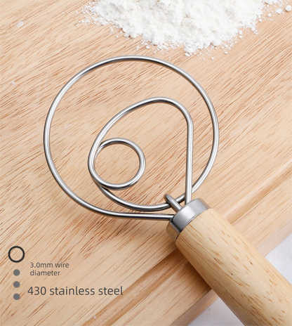 Stainless Steel Danish Dough Whisk Double Ring Bread Mixer Tool for Sourdough Pizza Pastry & Batter Baking