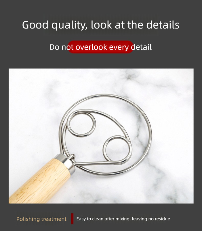 Danish Dough Whisk Slim Dual Ring Design Short Oak Wood Handle Bread Mixer Tool for Sourdough Starter Jars & Batters