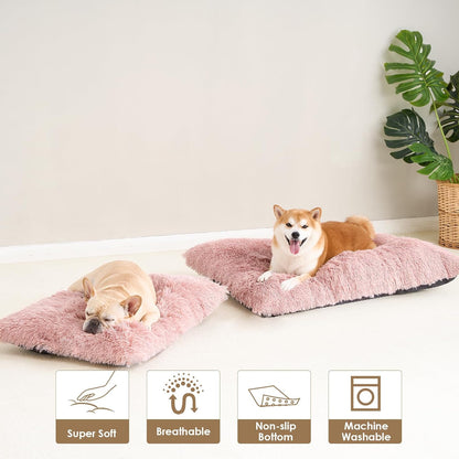 Luxury Long Plush Pet Bed Mat Faux Fur Crate Pad 95x65cm Brown Soft Warm Cushion for Large Dogs
