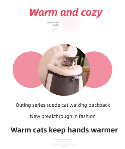 Grey 2-in-1 Ultra-Soft Plush Pet Carrier & Mobile Bed - Portable & Lightweight Cute Cat Ear Design Travel Cabin (XL 38 x 25 x 30CM)