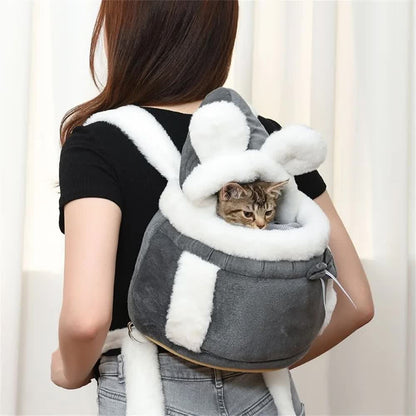 Grey 2-in-1 Ultra-Soft Plush Pet Carrier & Mobile Bed - Portable & Lightweight Cute Cat Ear Design Travel Cabin (XL 38 x 25 x 30CM)