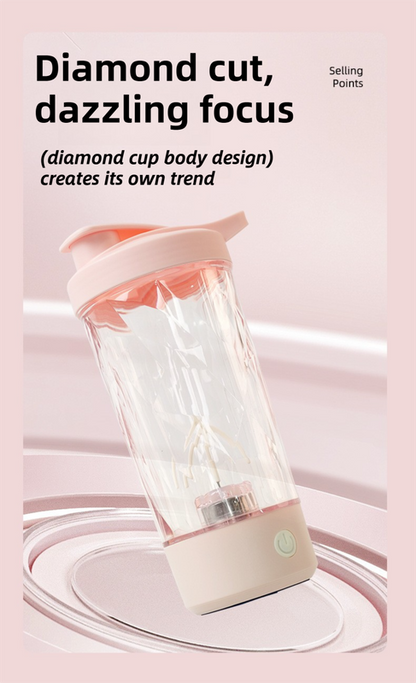 500ML White Portable Diamond Electric Shaker - Strong Vortex Stirring, Dual Temperature Endurance & Self-Cleaning for Protein Powder Coffee