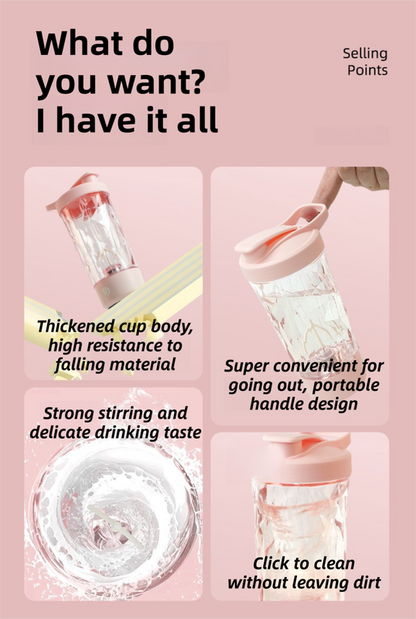 500ML White Portable Diamond Electric Shaker - Strong Vortex Stirring, Dual Temperature Endurance & Self-Cleaning for Protein Powder Coffee