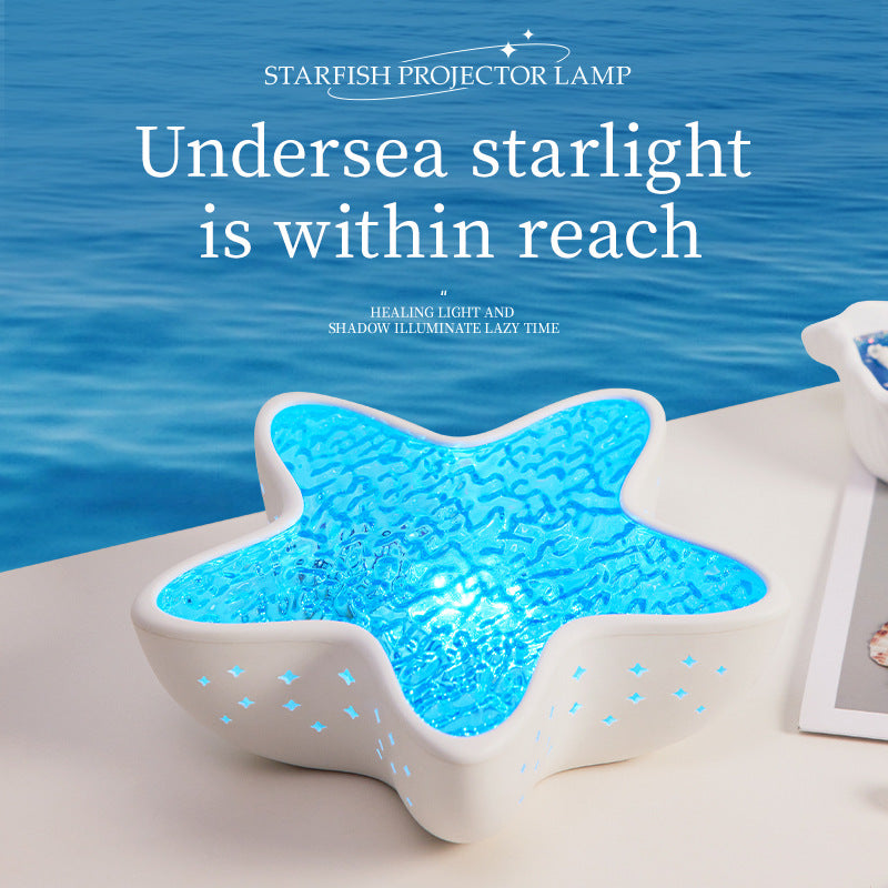 7-Colors Rechargeable Starfish Water Ripple Projection Lamp - Brightness Adjustable Ocean Ambiance Night Light