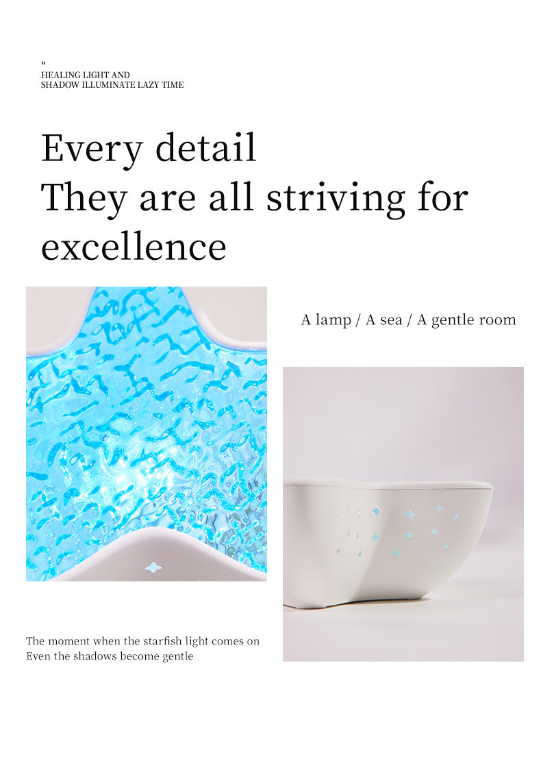 7-Colors Rechargeable Starfish Water Ripple Projection Lamp - Brightness Adjustable Ocean Ambiance Night Light
