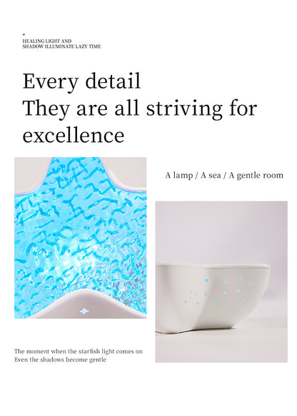 7-Colors Rechargeable Starfish Water Ripple Projection Lamp - Brightness Adjustable Ocean Ambiance Night Light