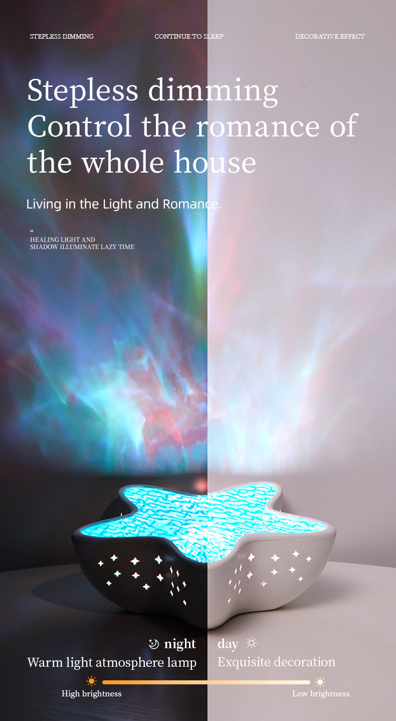 7-Colors Rechargeable Starfish Water Ripple Projection Lamp - Brightness Adjustable Ocean Ambiance Night Light