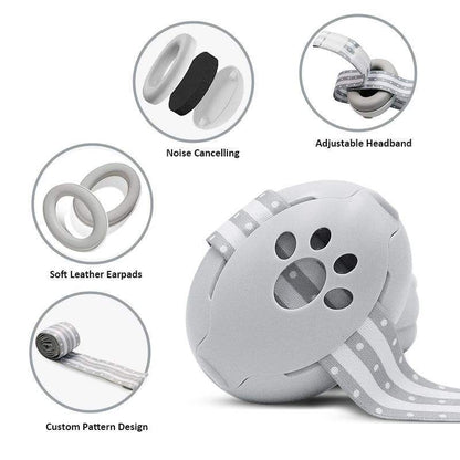 Grey Pressure-Free PU Leather Hearing Protection Ear Muffs with Head Belt - SNR/NNR 27dB, Safe for Sleep Travel & Fireworks