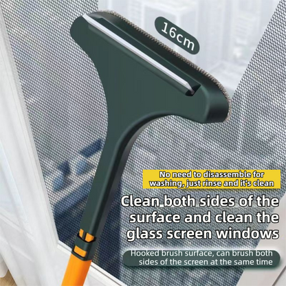 2-Pack 2-in-1 Professional Window Screen Brush & Glass Cleaner - Detachable Long-Handle Squeegee & Scrubber (Yellow Green)