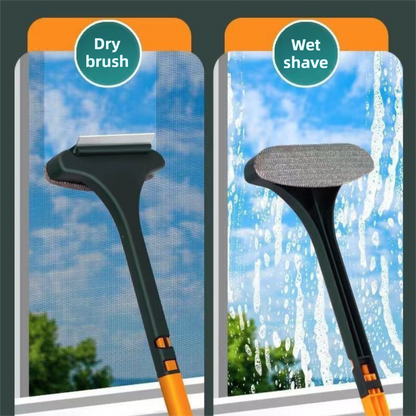 2-Pack 2-in-1 Professional Window Screen Brush & Glass Cleaner - Detachable Long-Handle Squeegee & Scrubber (Yellow Green)