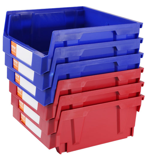 VEVOR Plastic Storage Bin, (276 mm x 279 mm x 128 mm), Hanging Stackable Storage Organizer Bin, Blue/Red, 6-Pack, Heavy Duty Stacking Containers for Closet, Kitchen, Office, or Pantry Organization