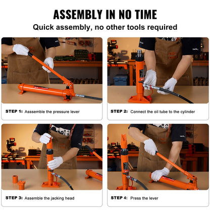 VEVOR 10 Ton Porta Power Kit, Portable Hydraulic Jack with 4.6 ft/1.4 m Oil Hose, Auto Body Frame Repair Kit with Storage Case for Car Repair, Truck, Farm